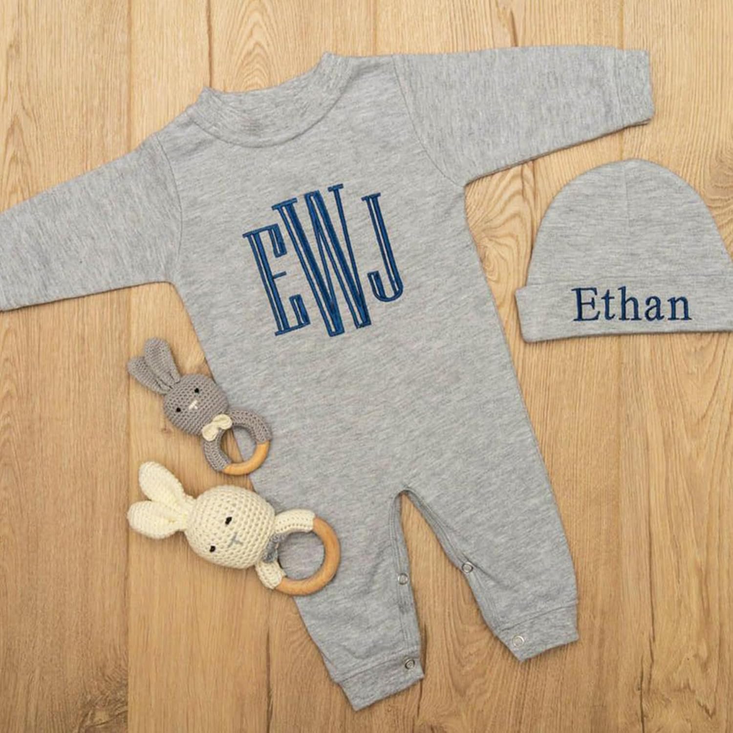 Personalized Baby Romper and Hat with Monogram