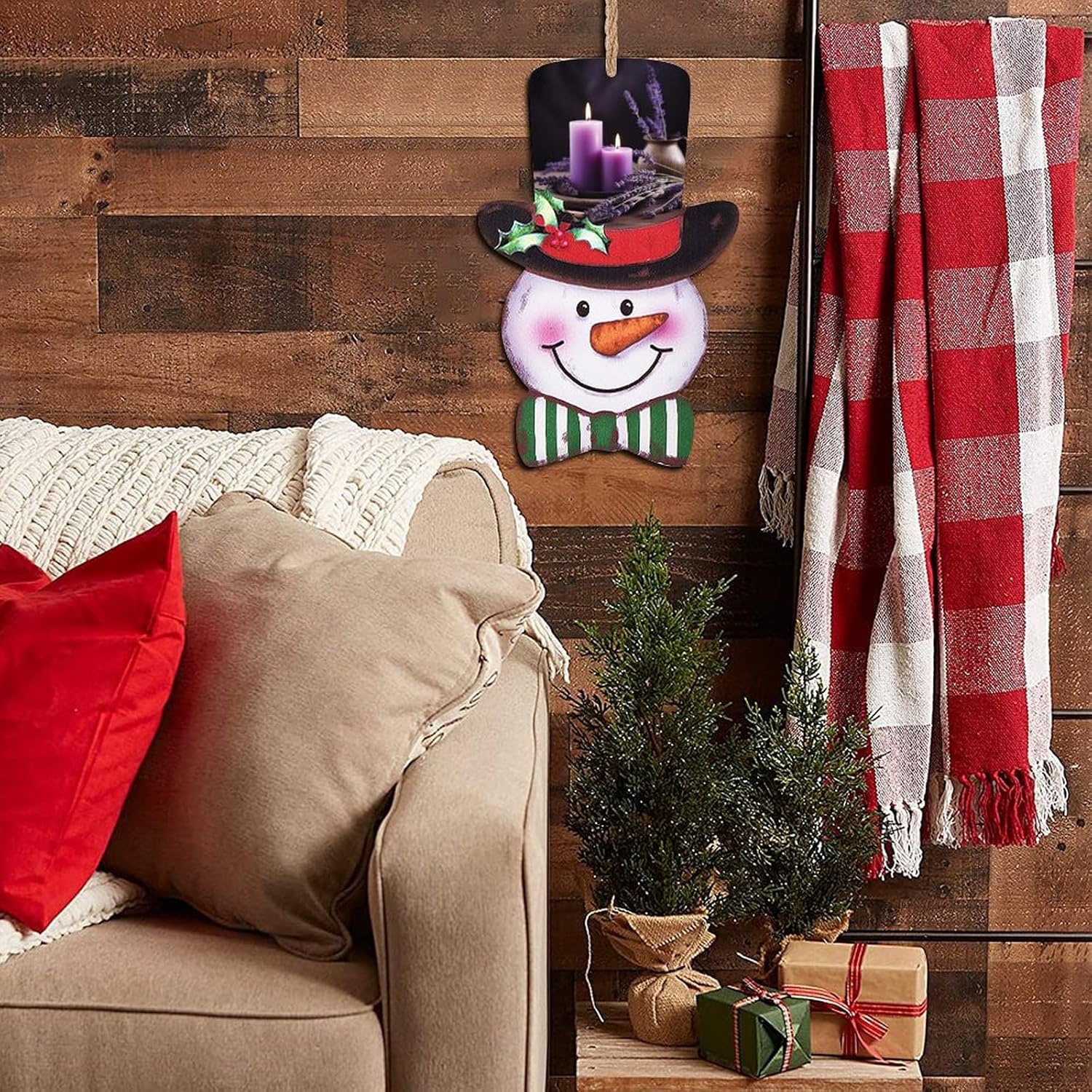 Christmas Wooden Sign with Purple Lavender and Candles