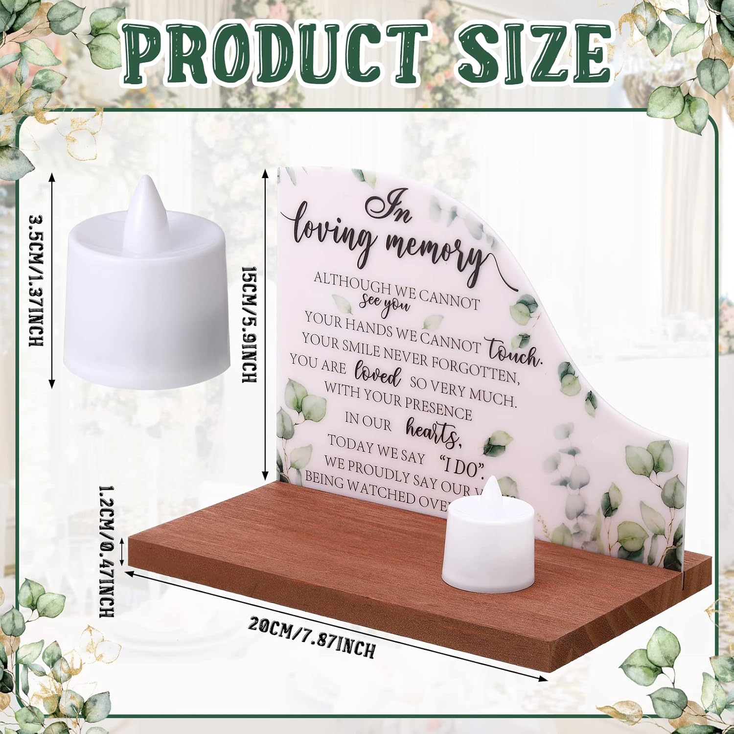 Kigley Memorial Table Sign Set of 3 with Wooden Holder and Candles