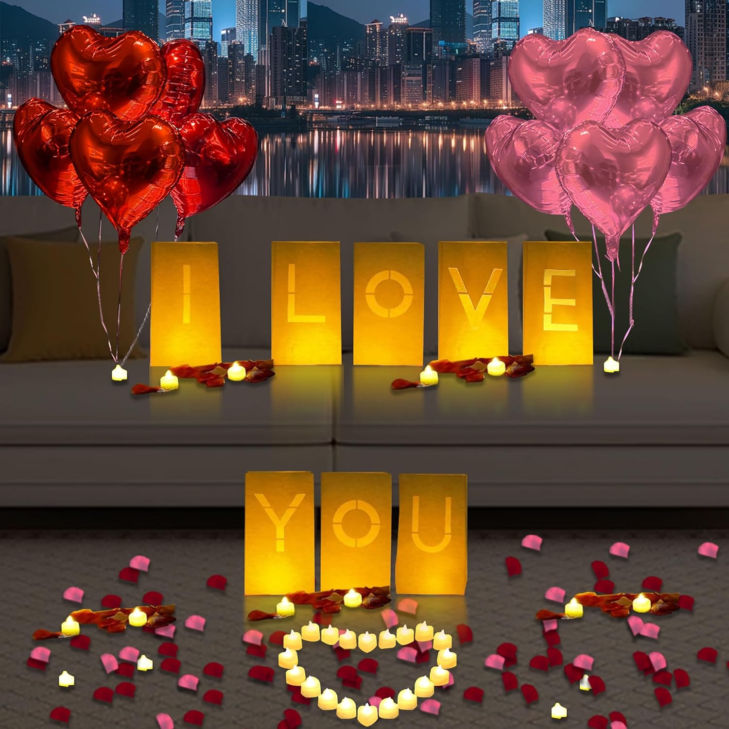 I Love You Lighted Letters Sign with Luminary Paper Bags