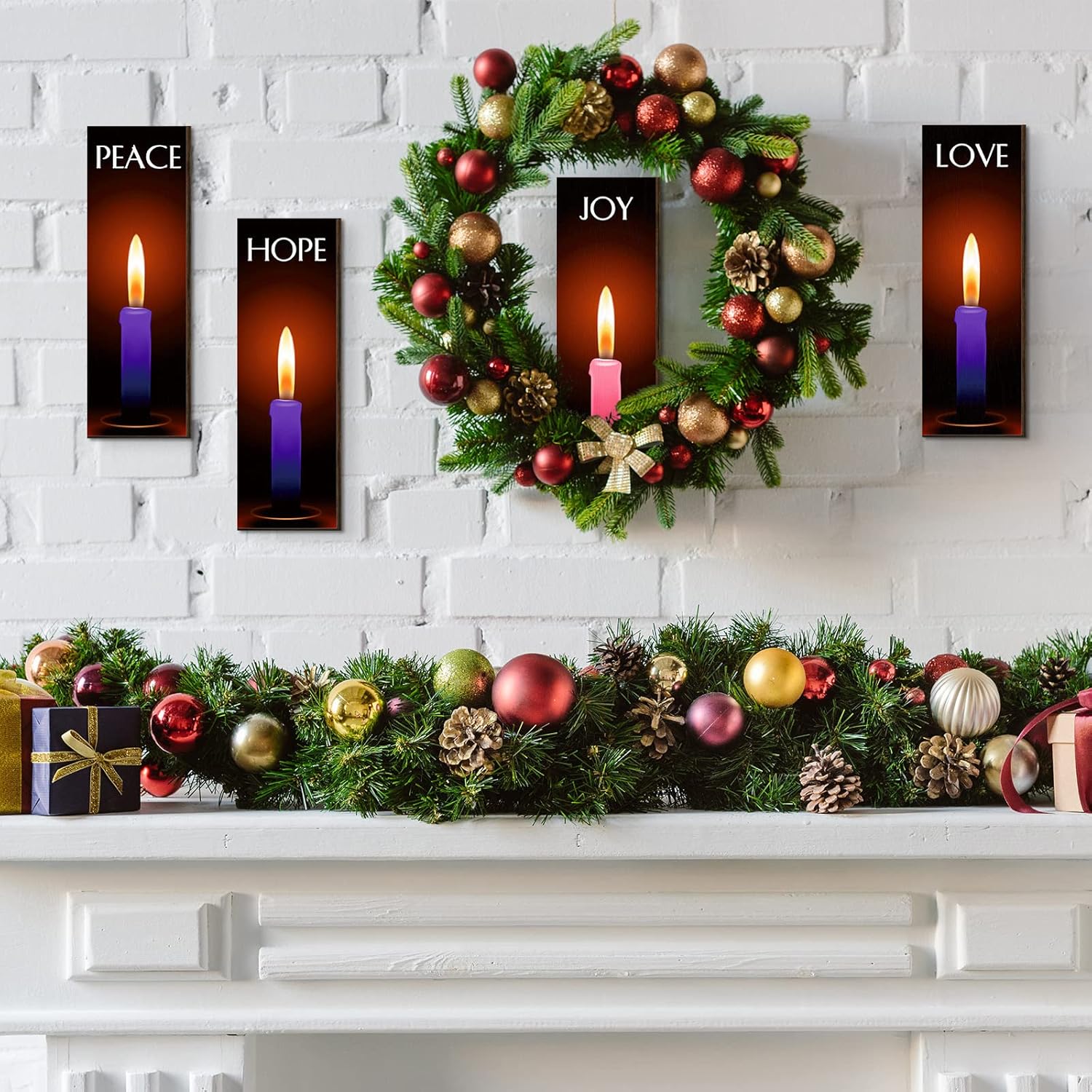 Roowest 4 Piece Christmas Advent Candles Wall Decor
