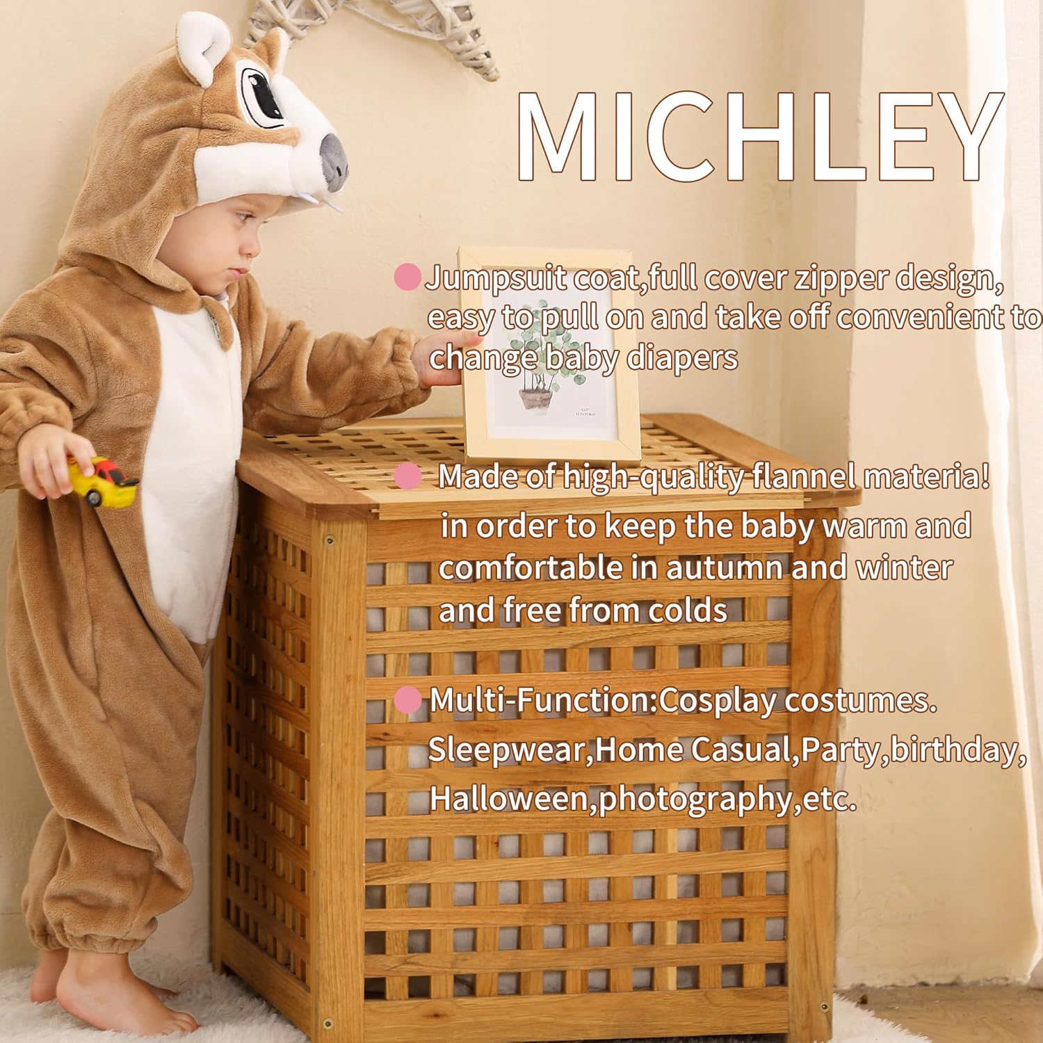 MICHLEY Baby Animal Costume Flannel Hooded Romper 1