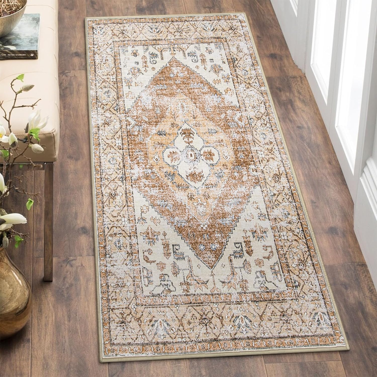 Lahome Boho Rug Runner Taupe 2x4 Non-Slip