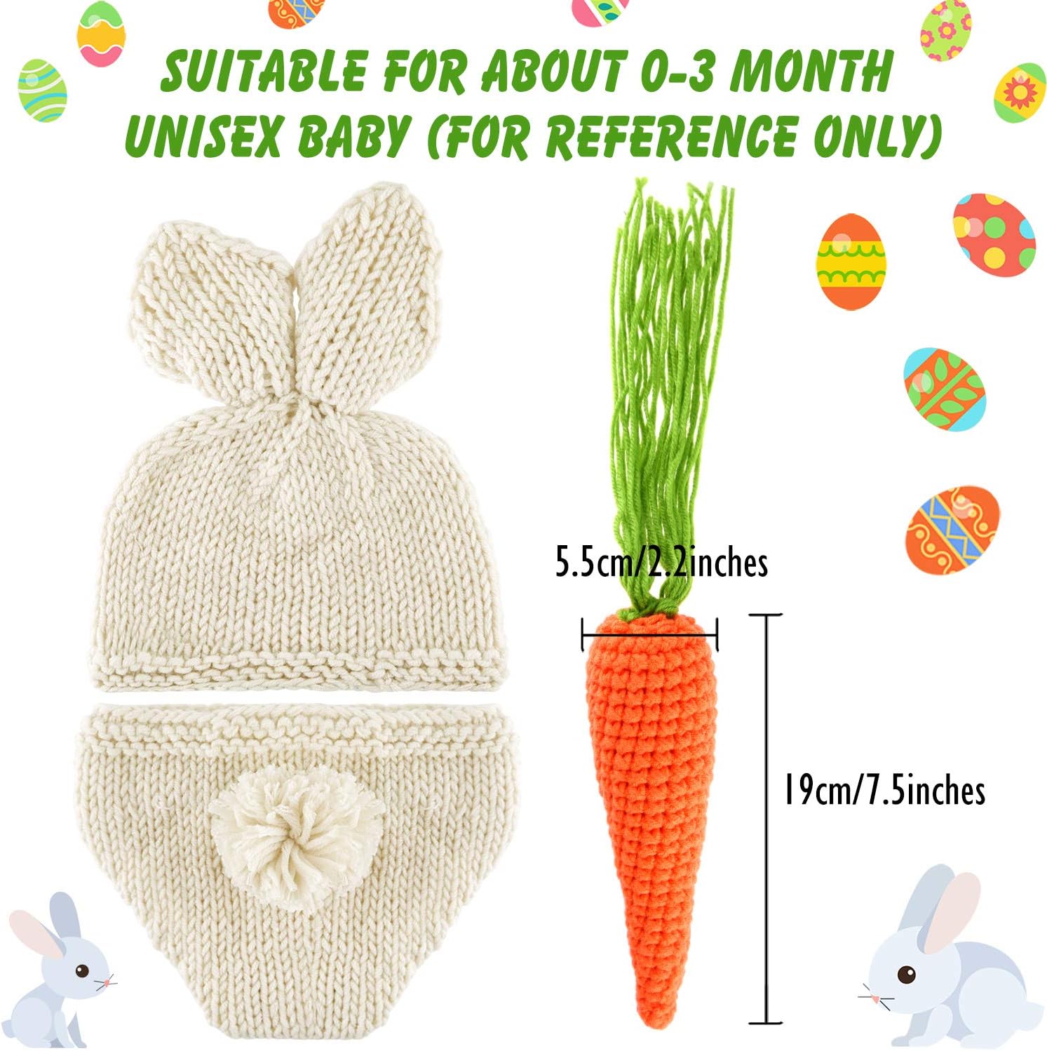 FEPITO Baby Bunny Costume Set Crochet Knit Outfit
