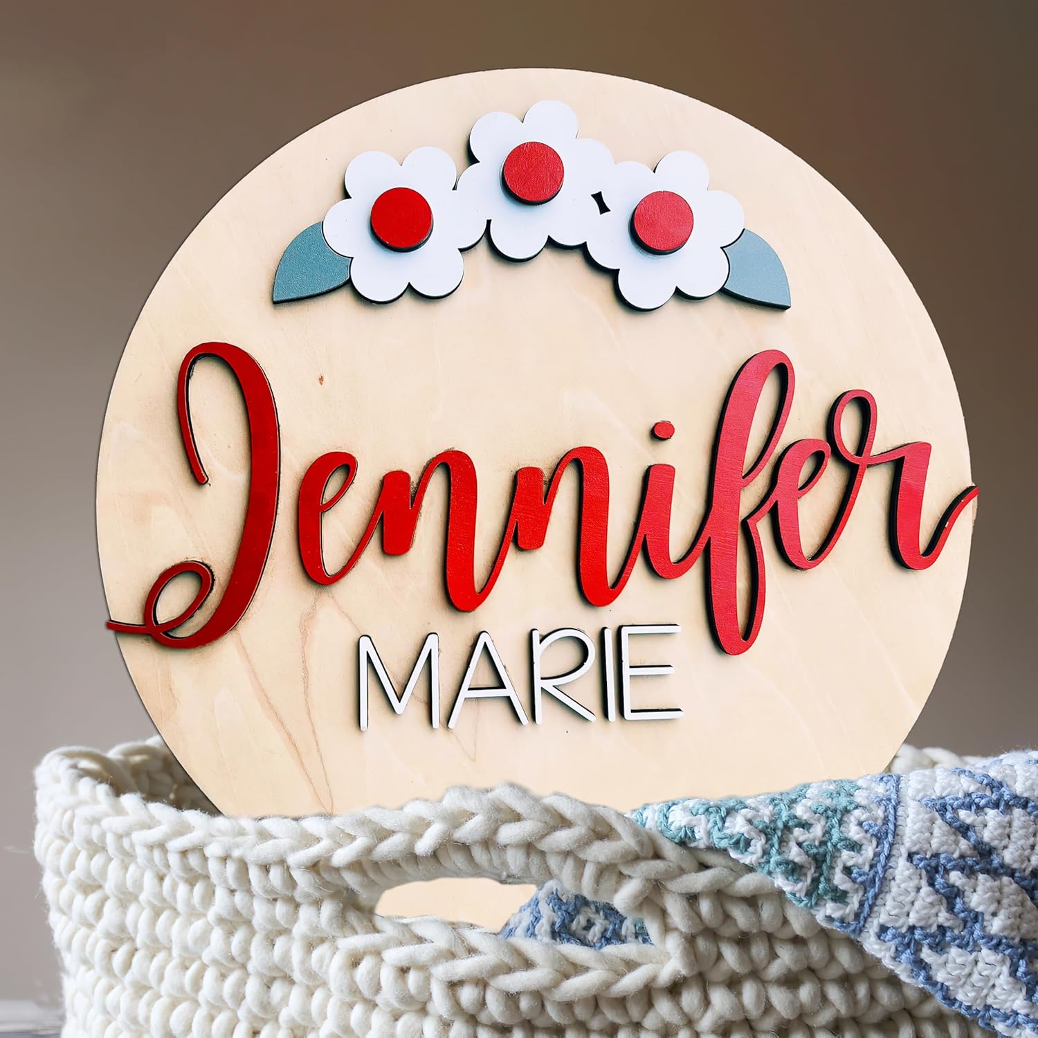 Custom Round Name Sign Personalized Wooden Wall Art for Baby Room