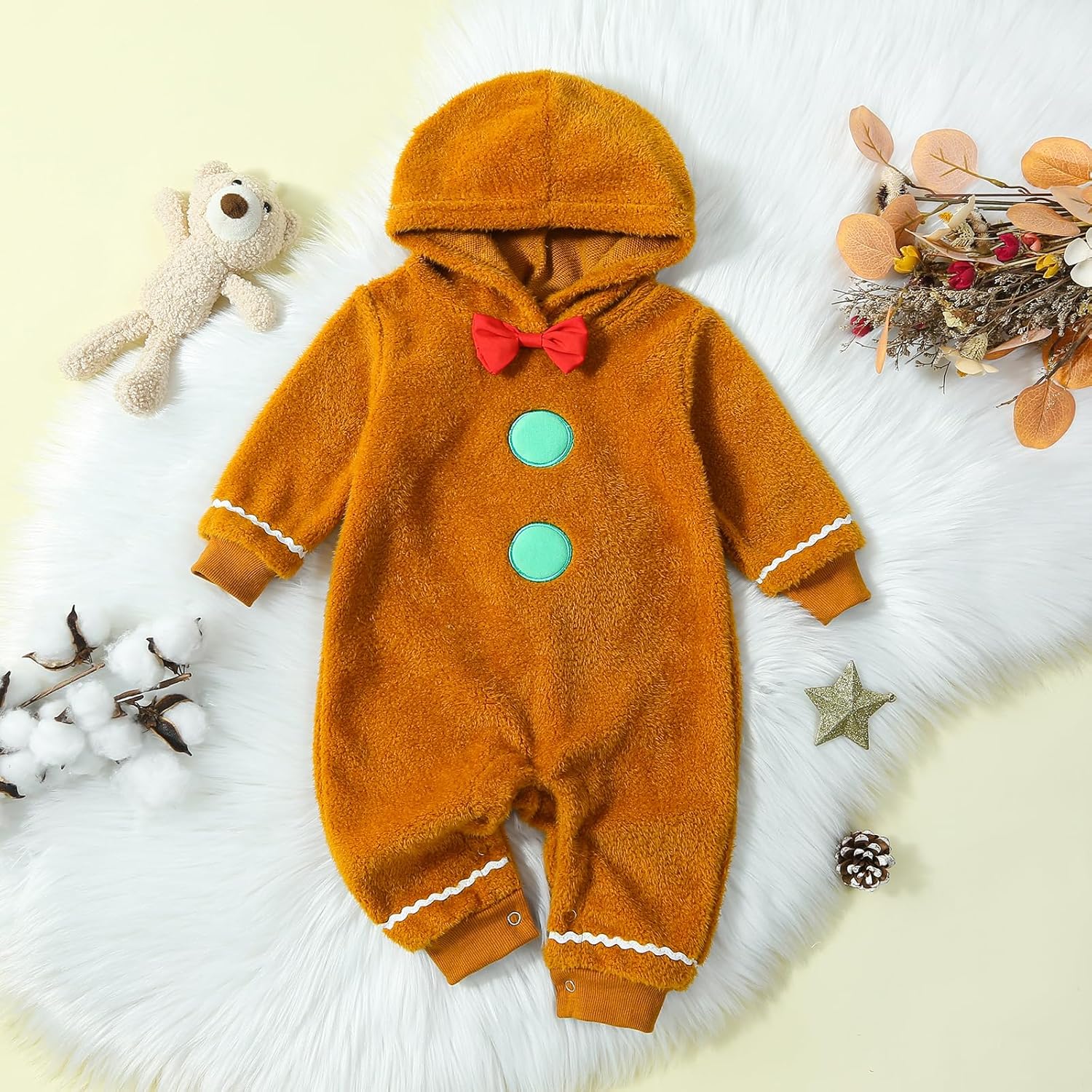 RWYBEIW Christmas Gingerbread Man Baby Costume Hooded Romper