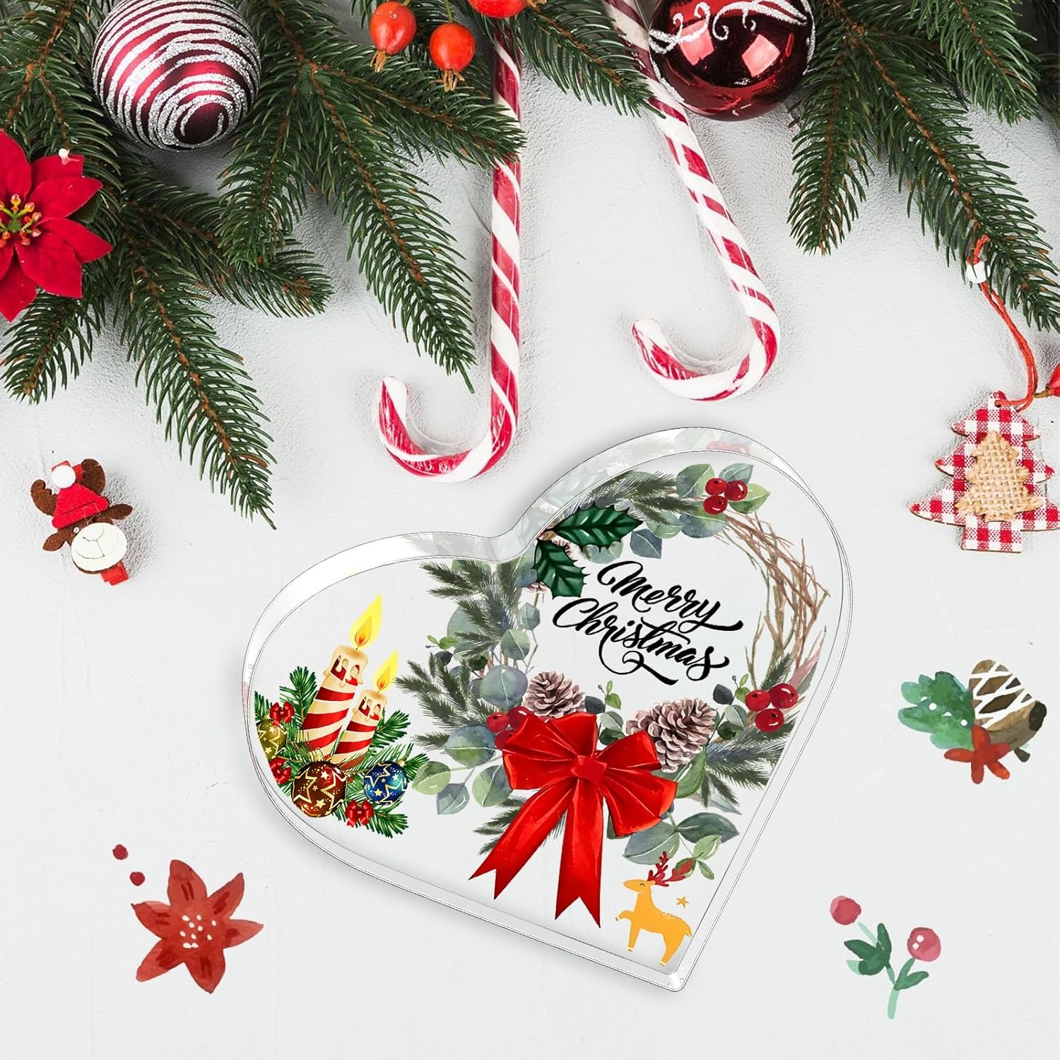 Jumkook Farmhouse Christmas Heart Shaped Acrylic Plaque Decor