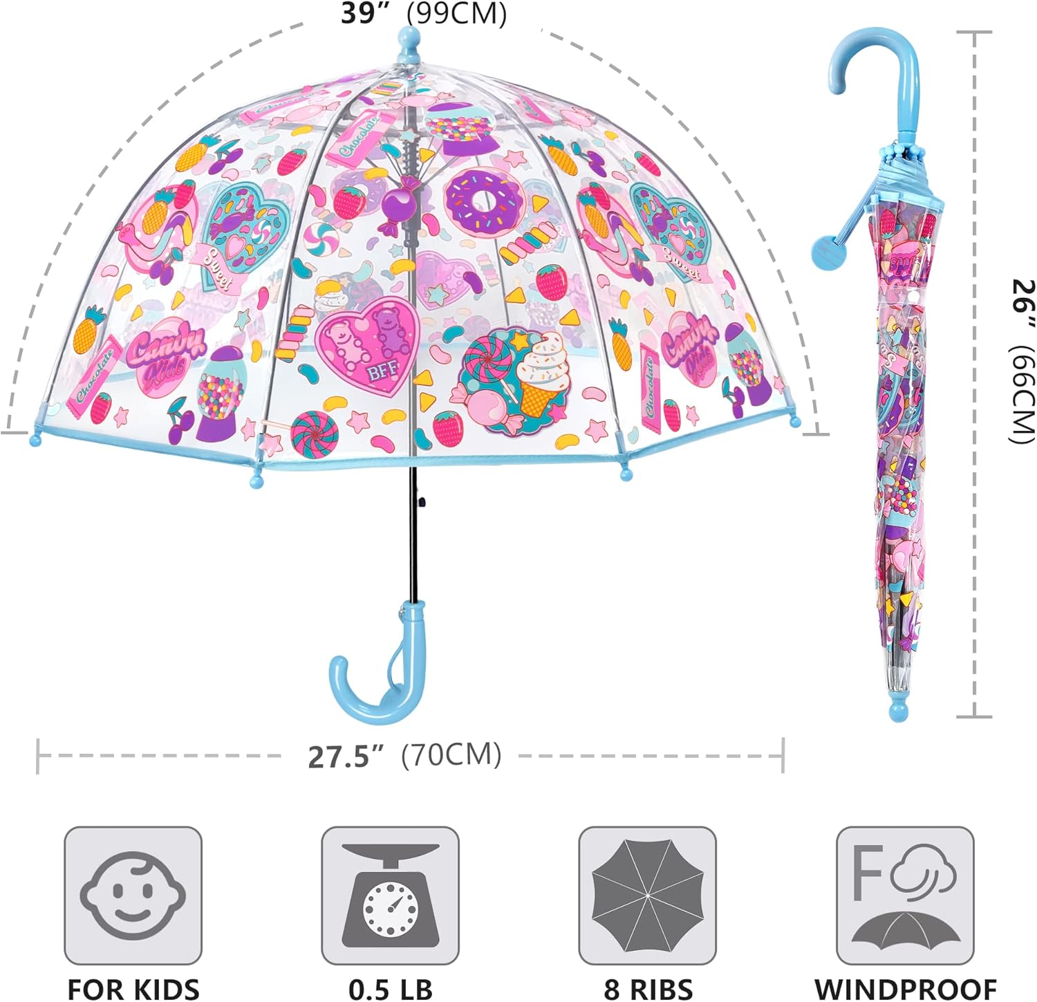 RONIARE Clear Bubble Kids Umbrella for Rain and Wind