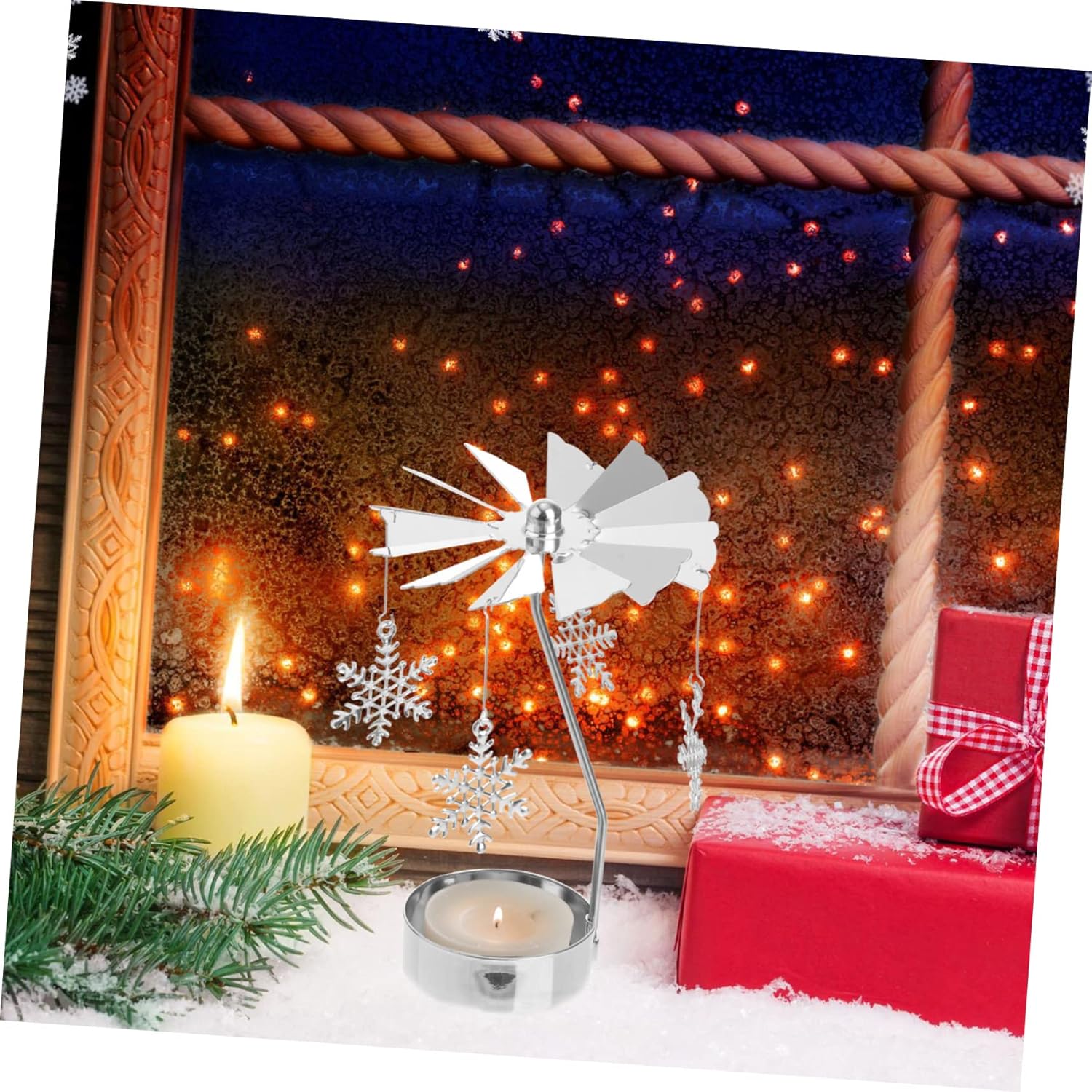 Rotating Metal Snowflake Candle Holder for Christmas Decor