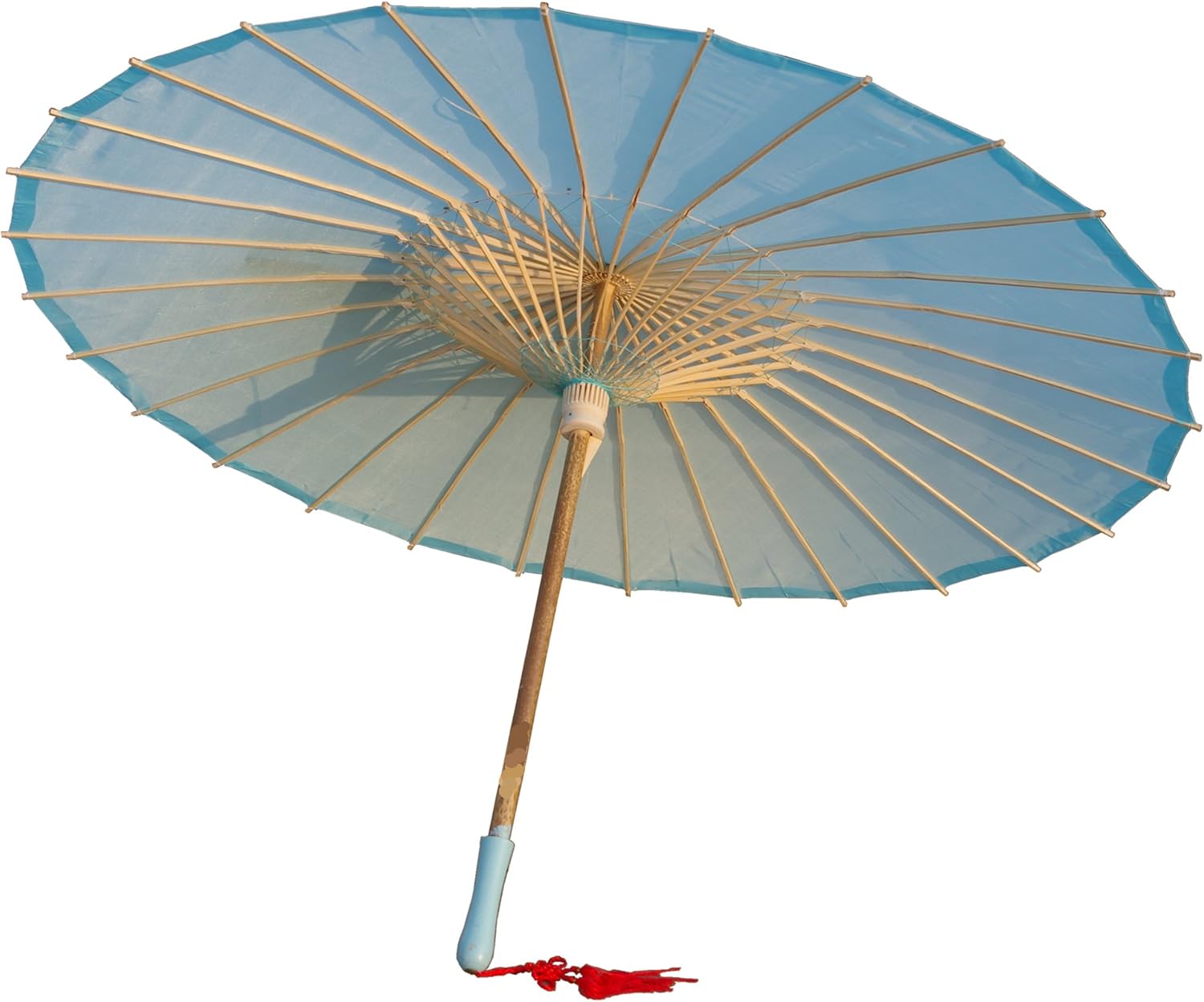 Plain Bamboo Cloth Parasol Umbrella Light Blue