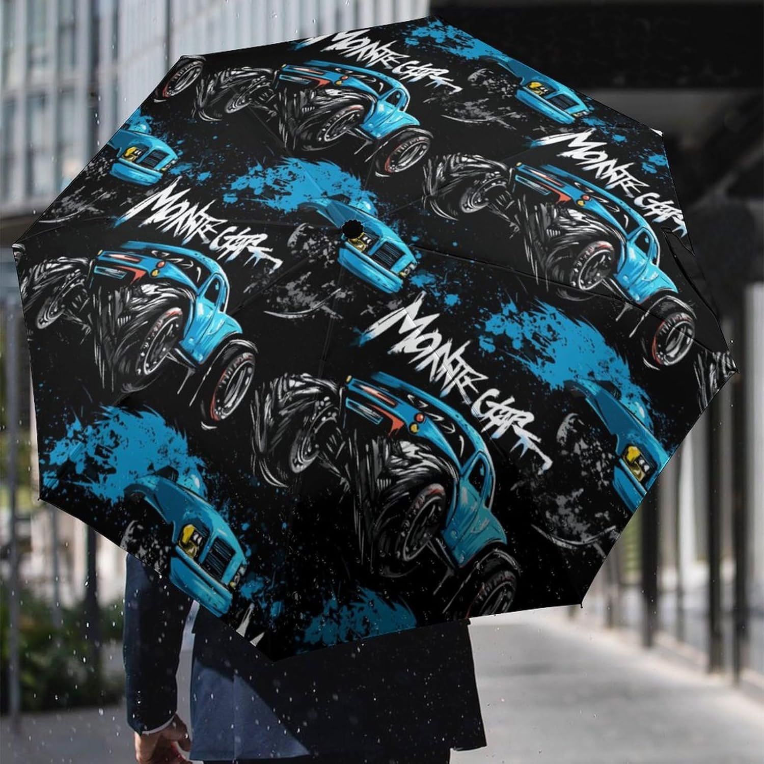 Monster Truck Windproof Folding Sun Rain Umbrella - Black Auto OpenClose