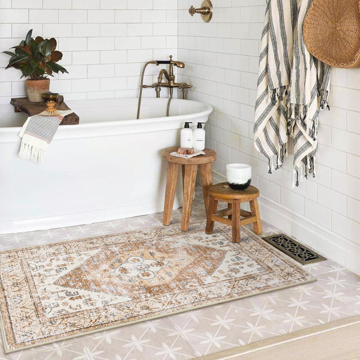 Lahome Boho Rug Runner Taupe 2x4 Non-Slip