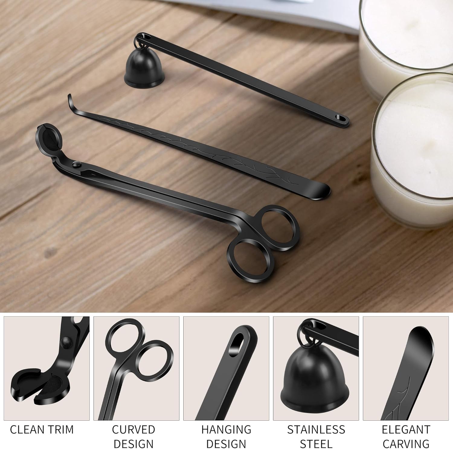 YioQio 3 in 1 Candle Accessory Set Black 1