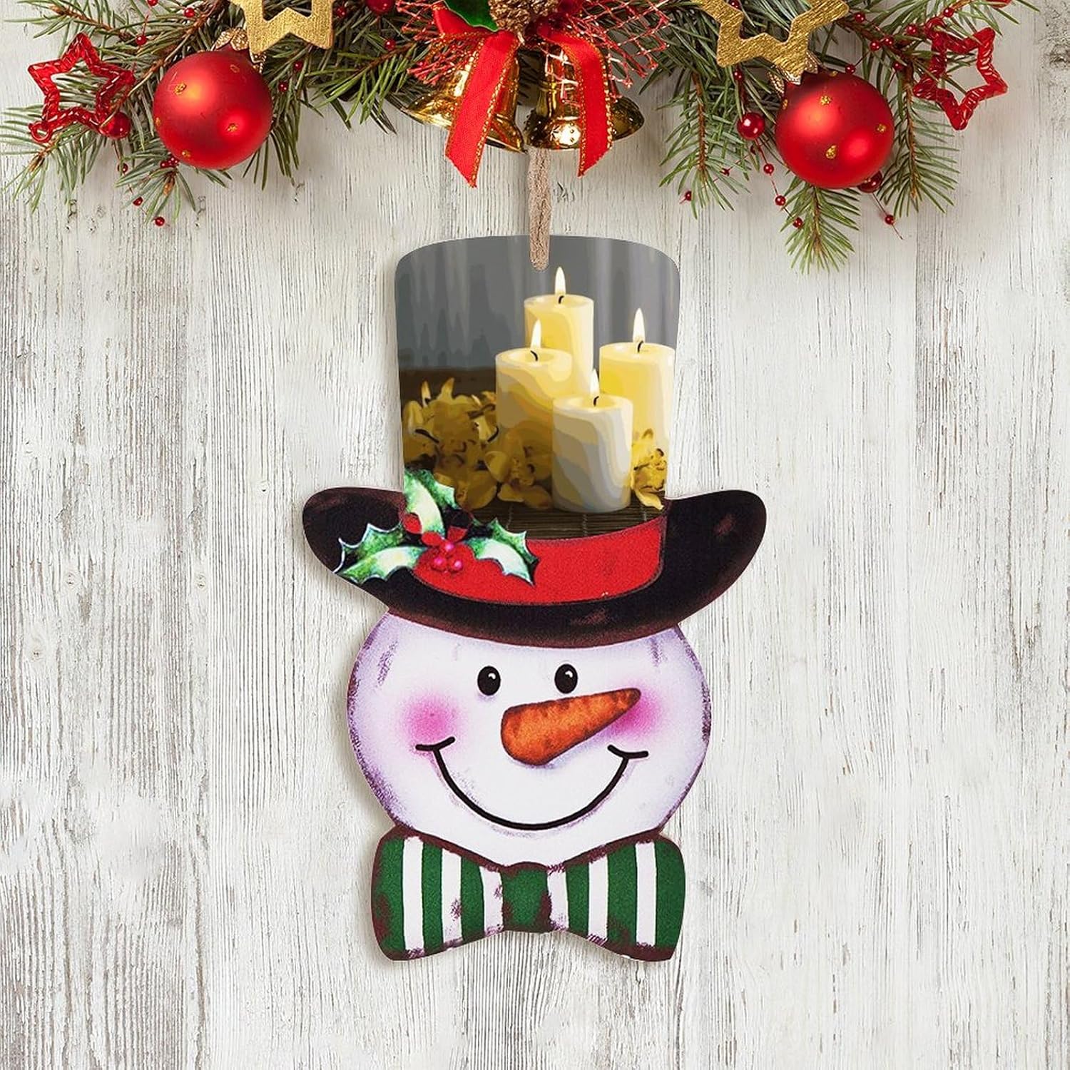 Christmas Snowman Wooden Sign with Rope