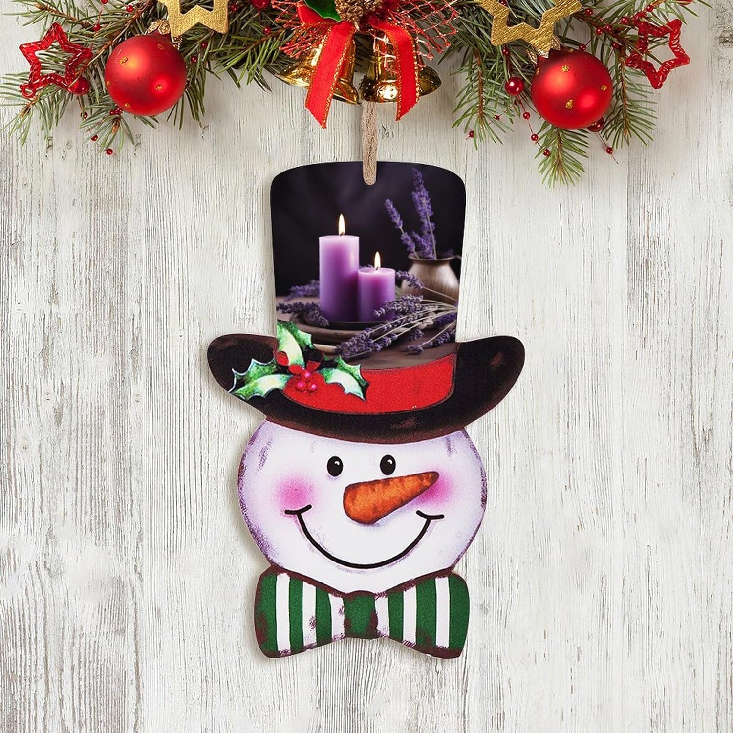Christmas Wooden Sign with Purple Lavender and Candles