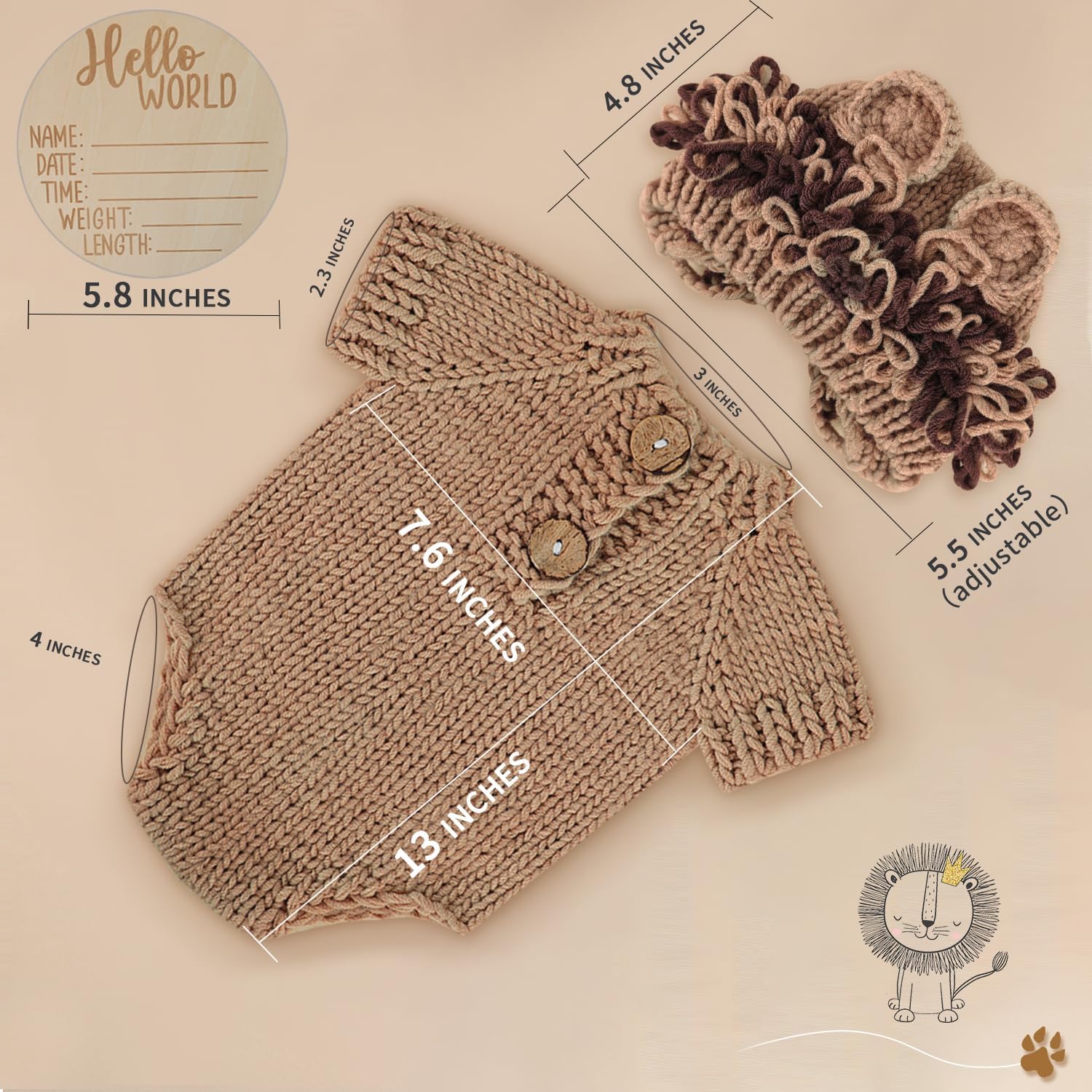 BLUETOP Lion Baby Onesie Set Newborn Photoshoot