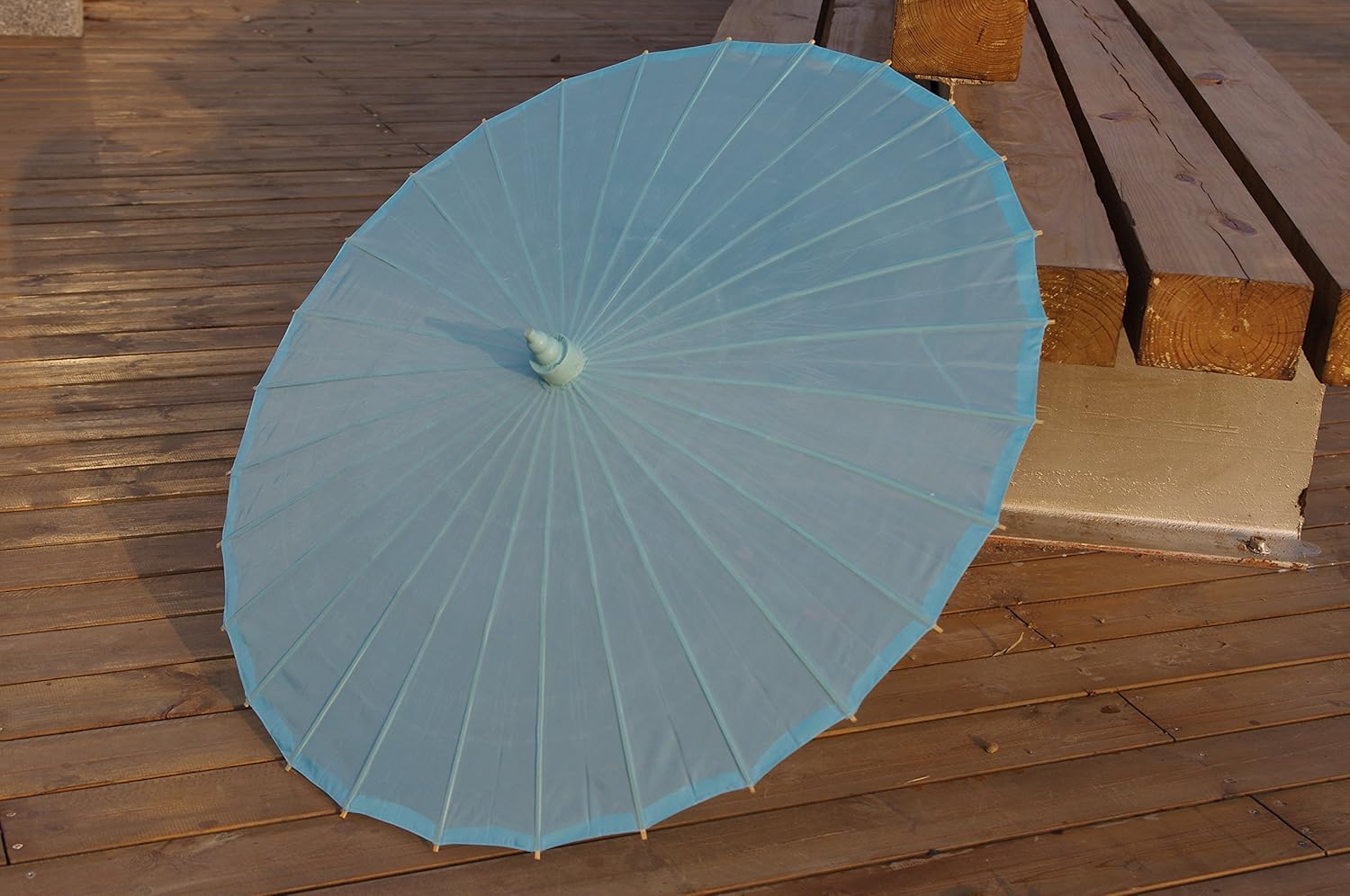 Plain Bamboo Cloth Parasol Umbrella Light Blue