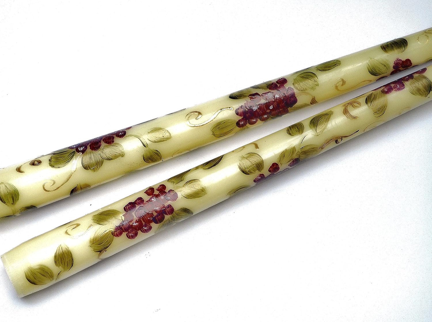 Tuscany Theme Hand Painted Taper Candles with Grape Vines and Clusters