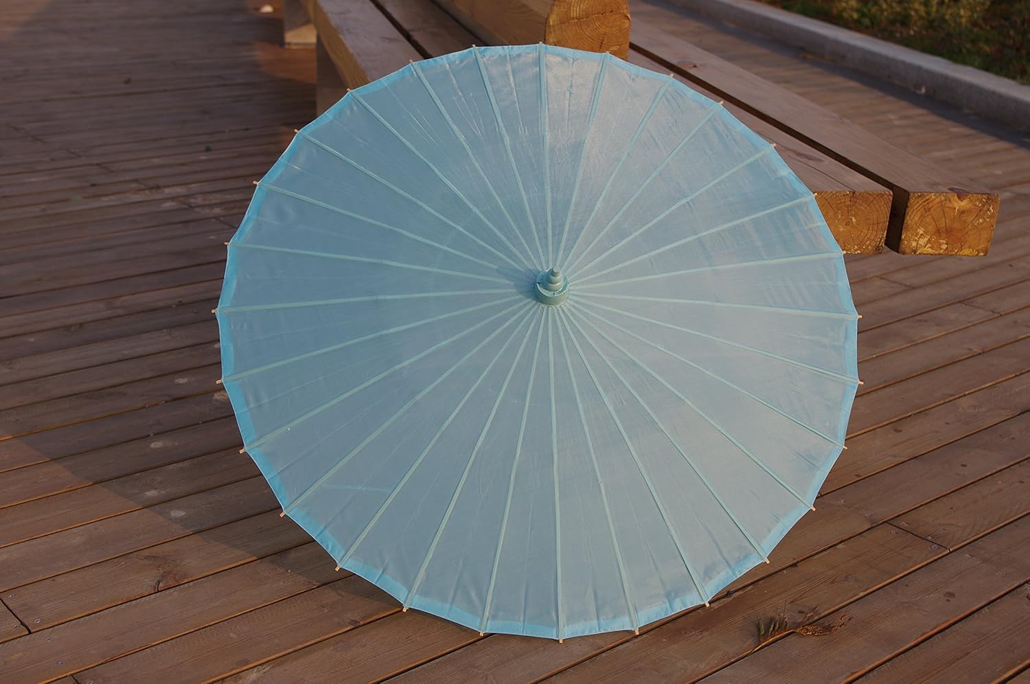 Plain Bamboo Cloth Parasol Umbrella Light Blue