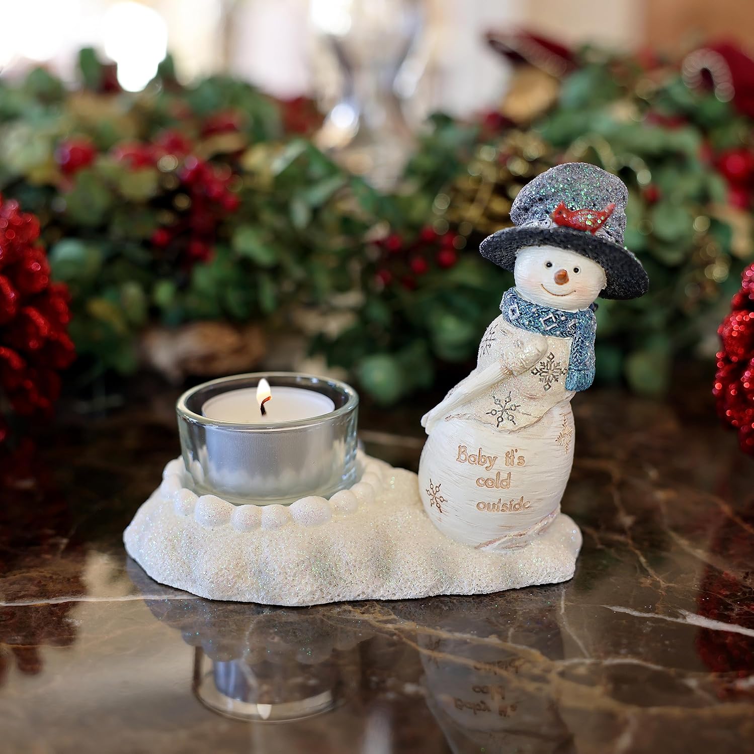 Pavilion Gift Company - Cold Outside Snowman Tealight Holder 1