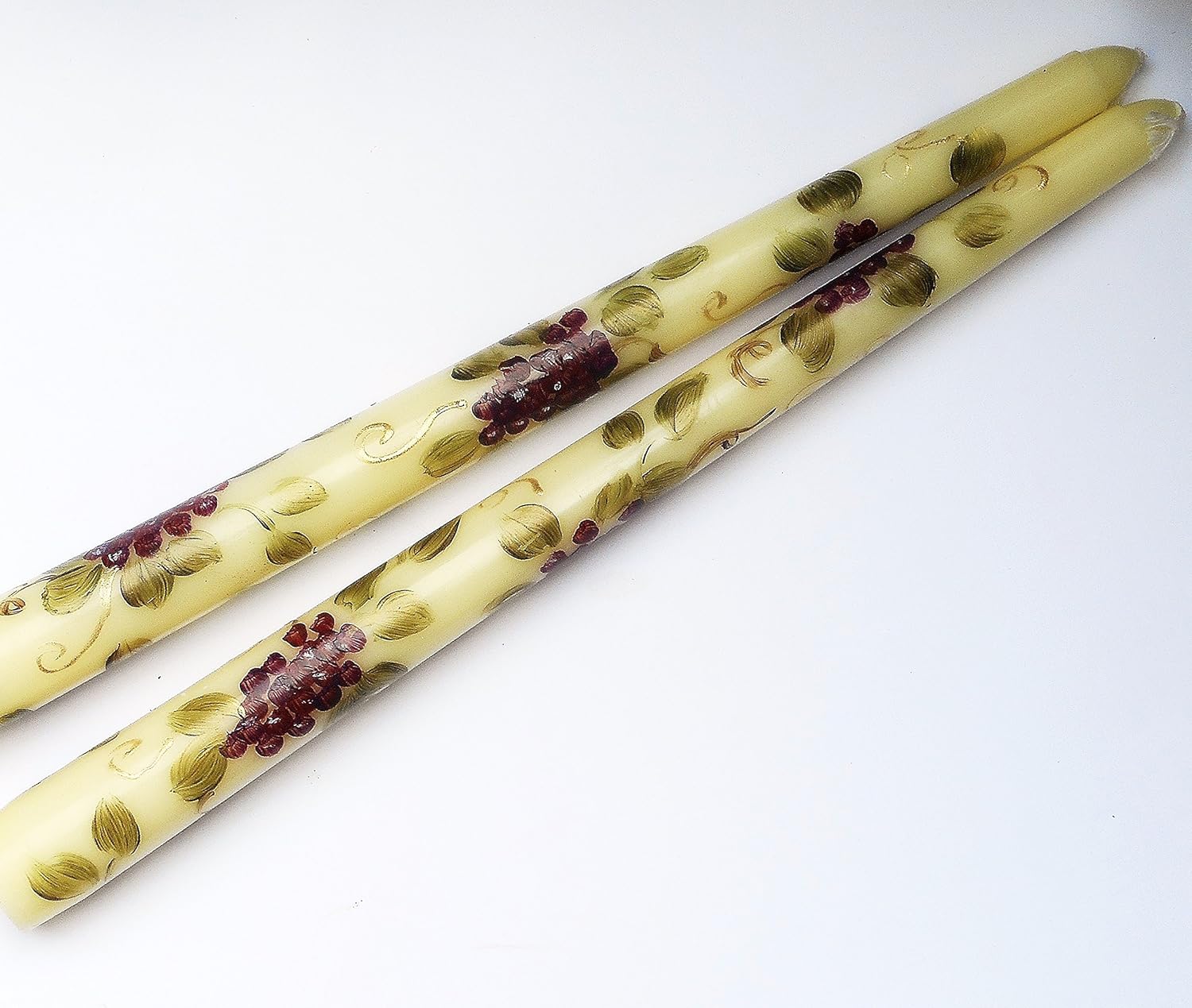 Tuscany Theme Hand Painted Taper Candles with Grape Vines and Clusters