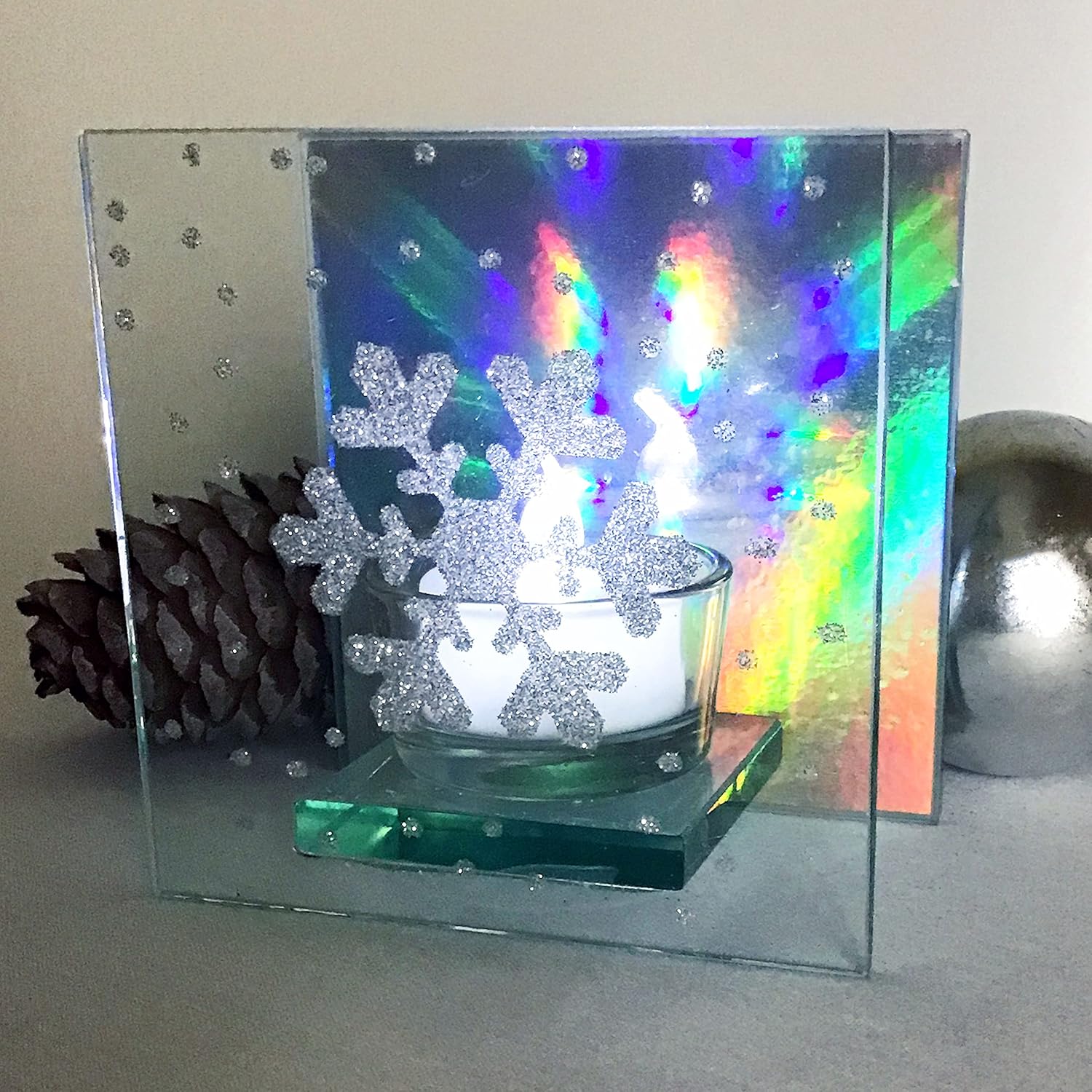 Snowflake Holiday Candle Holder with Aurora Holographic Effect