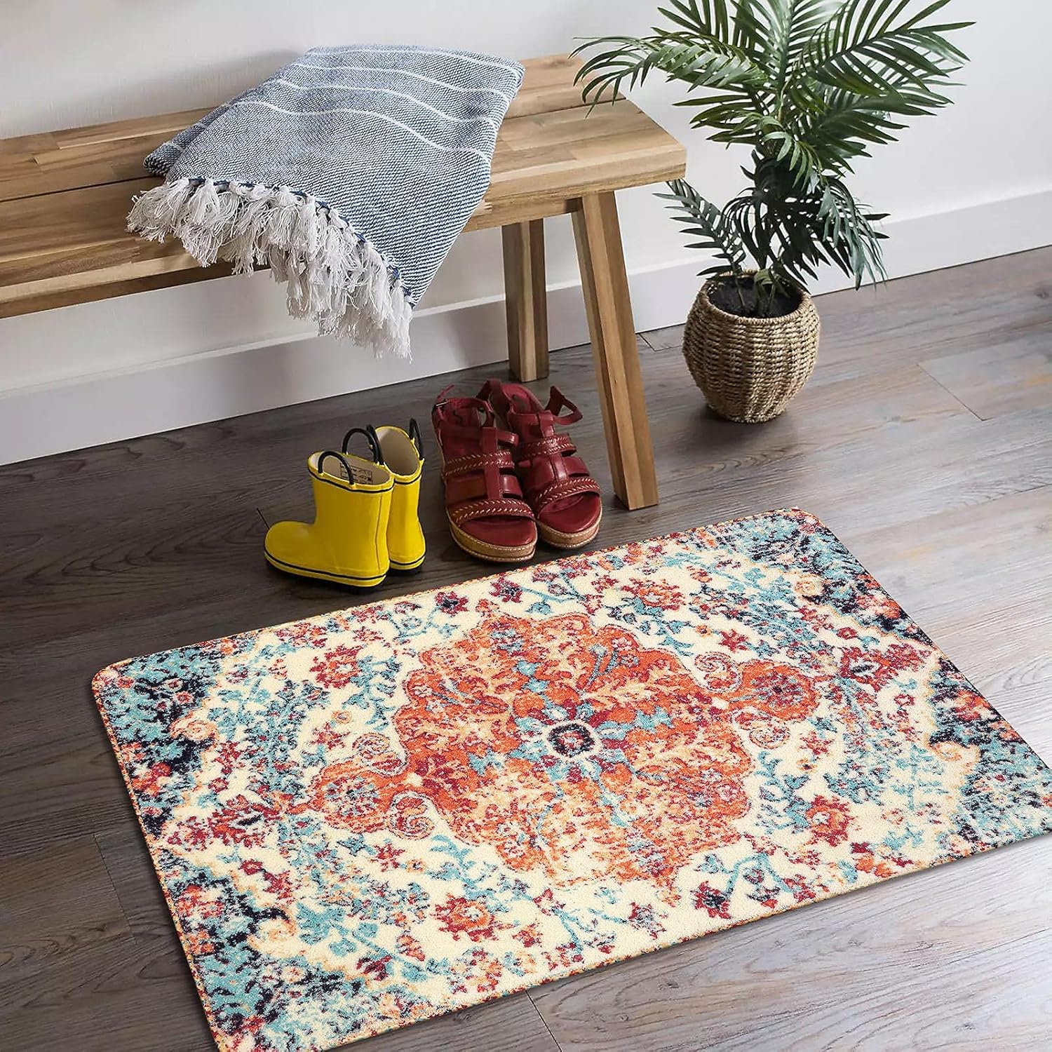Lahome Bohemian Floral Medallion Area Rug