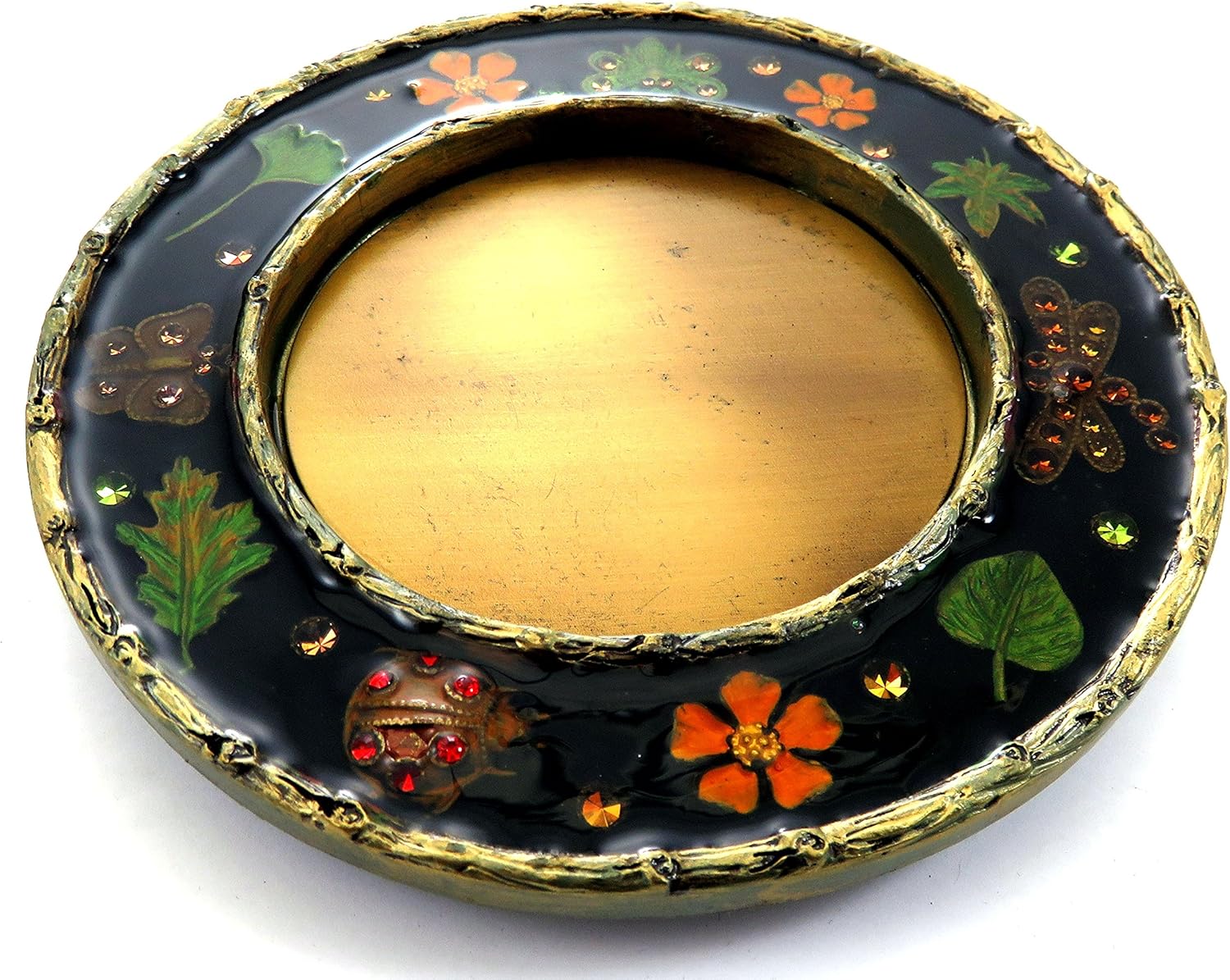 Mi Amore Round Candle Holder with Hand Painted Flower and Insect Accents