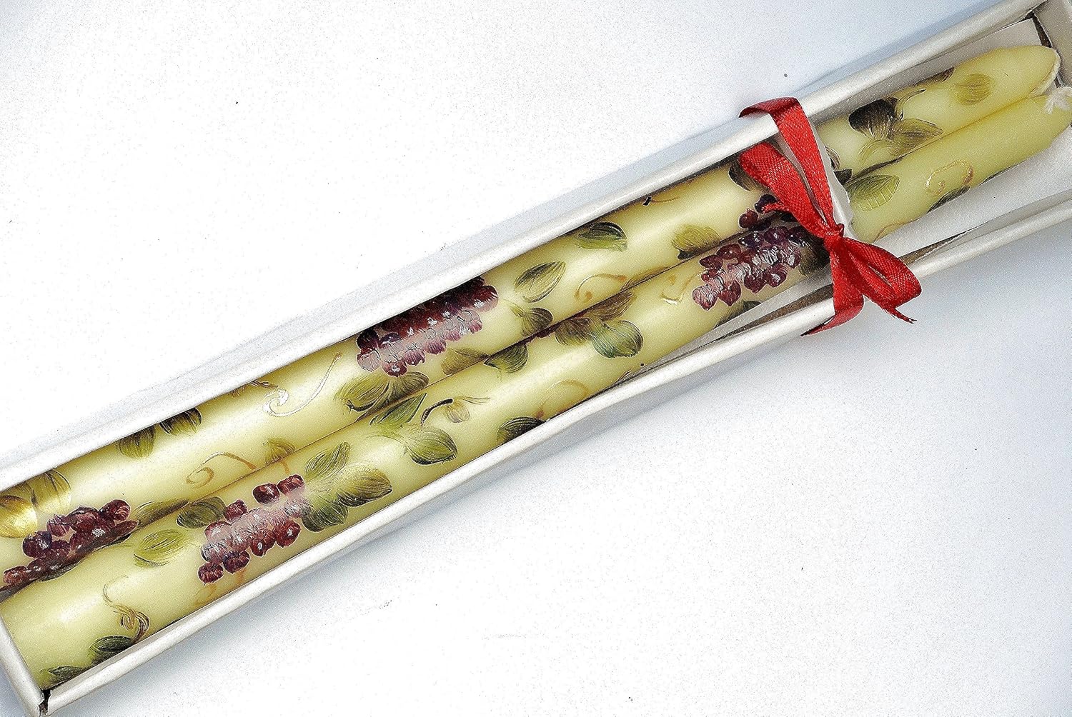 Tuscany Theme Hand Painted Taper Candles with Grape Vines and Clusters
